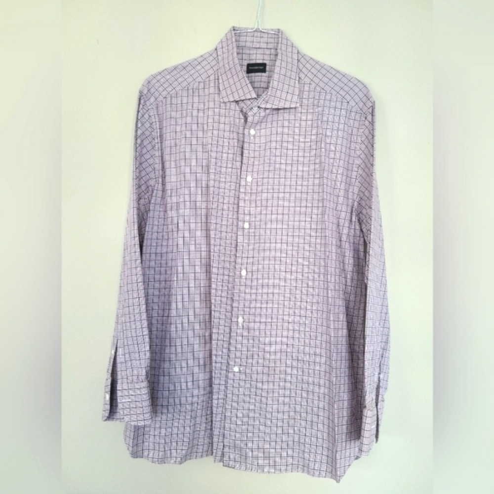 ERMENEGILDO ZEGNA 👕 Plaid Dress Shirt - 2XL, Red/Black/White - Picture 2 of 9